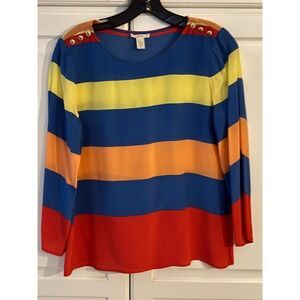 J.Crew Silk Long‎ Sleeve Blouse Top Striped Nautical Anchor Buttons Size 10